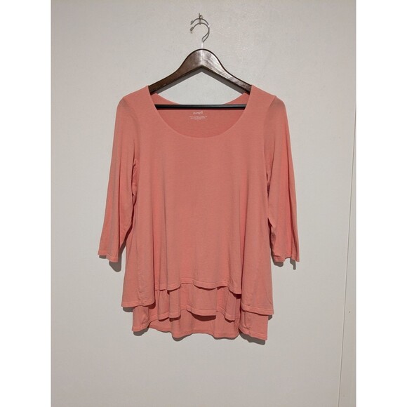 J. Jill Pure Jill Peach Elliptical Layered Top Scoop Neck  L Cotton Modal 3/4 Sl - Picture 1 of 3